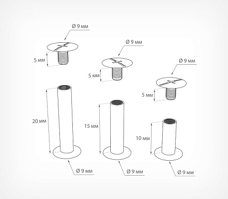 Винт полиграфический металлический BINDING SCREW, схема, габариты