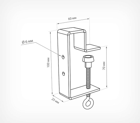 Струбцина с двумя отверстиями и отгибом CLAMP HOLE-L, схема, габариты