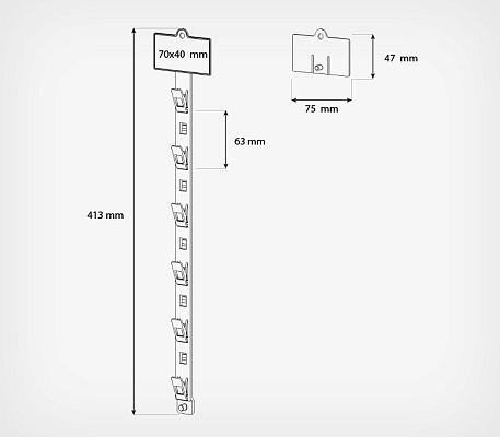 Топпер для подвесной пластиковой ленты CLIP STRIP-W-08, 40х70 мм STRIP TOP-S, схема, габариты