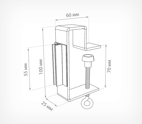 Струбцина с держателем вывесок и отгибом SUPERGRIP CLAMP-L SGT-25, схема, габариты